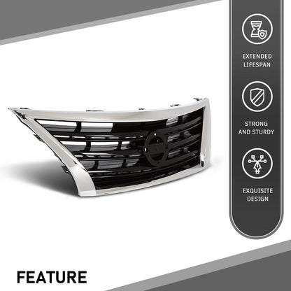 G-PLUS Front Bumper Upper Grille w/Insert Compatible with Nissan Sentra SR 2013-2015 Chrome Shell Grill Inserts 623103RM0A NI1200253