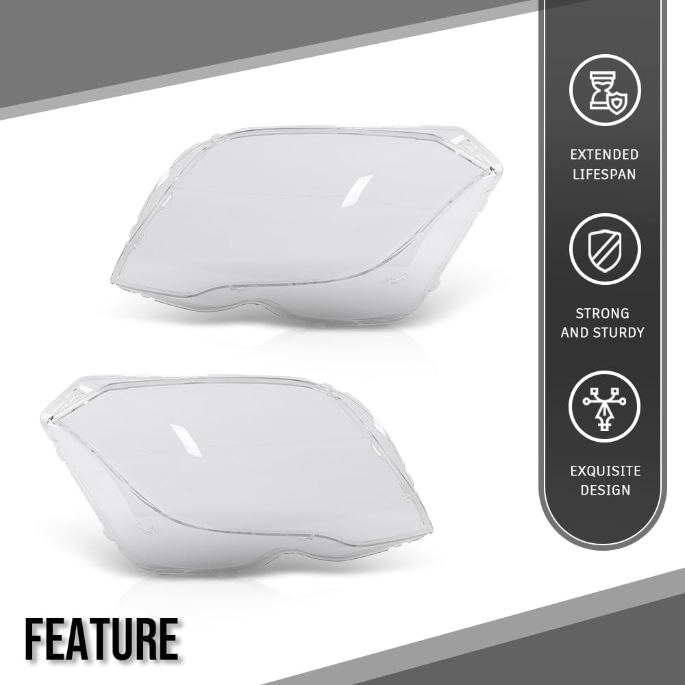 G-PLUS Headlight Lens Cover Compatible with Benz GLK X204 GLK250 GLK280 GLK300 GLK350 2013 2014 2015 Left & Right Front Headlamp Lens Cover Clear