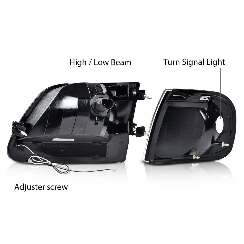 G-PLUS LED DRL Headlights & Corner Parking Lights Compatible with Ford Expedition 1997-2002/Fit Ford F150 1998-2003 Bumper Headlamps Left & Right Clear Lens Chrome Housing Clear Reflector