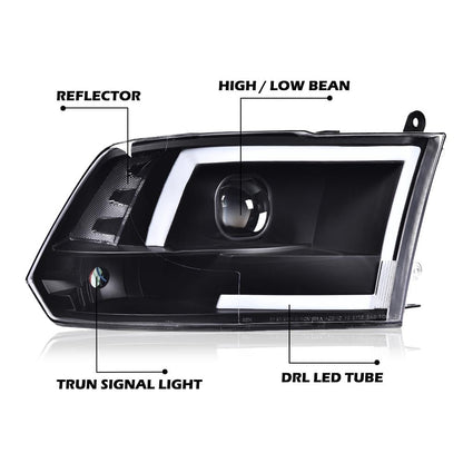 G-PLUS LED DRL Headlights Fit Dodge Ram 1500 2500 3500 2009-2012(New Body), Not Fit Dual Beam, Clear Lens Black Housing Clear Reflector Bumper Headlamps, faros delanteros Assembly