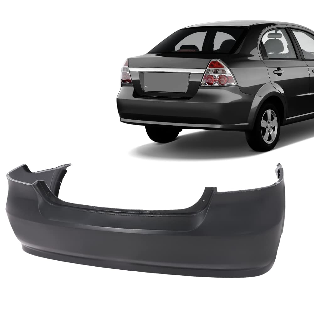 G-PLUS Rear Bumper Cover Compatible with Chevy Aveo Sedan LS LT 4Door 2007 2008 2009 2010 2011 Primed Black Bumper Cover 95978858 GM1100791