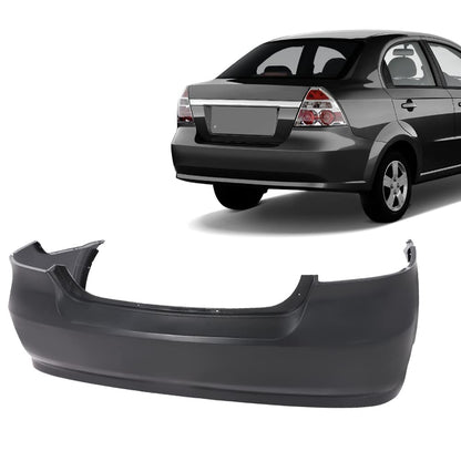 G-PLUS Rear Bumper Cover Compatible with Chevy Aveo Sedan LS LT 4Door 2007 2008 2009 2010 2011 Primed Black Bumper Cover 95978858 GM1100791