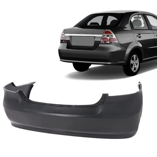 G-PLUS Rear Bumper Cover Compatible with Chevy Aveo Sedan LS LT 4Door 2007 2008 2009 2010 2011 Primed Black Bumper Cover 95978858 GM1100791