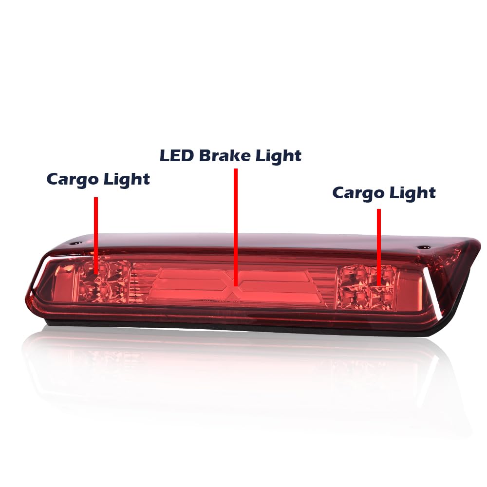 G-PLUS Third 3rd Type X Brake Light Reverse Light Red Compatible with 2004-2008 Ford F150/Lobo Center High Mount Stop Light Third Brake Tail Cargo Light 7L3Z13A613B Red Lens Chrome Housing