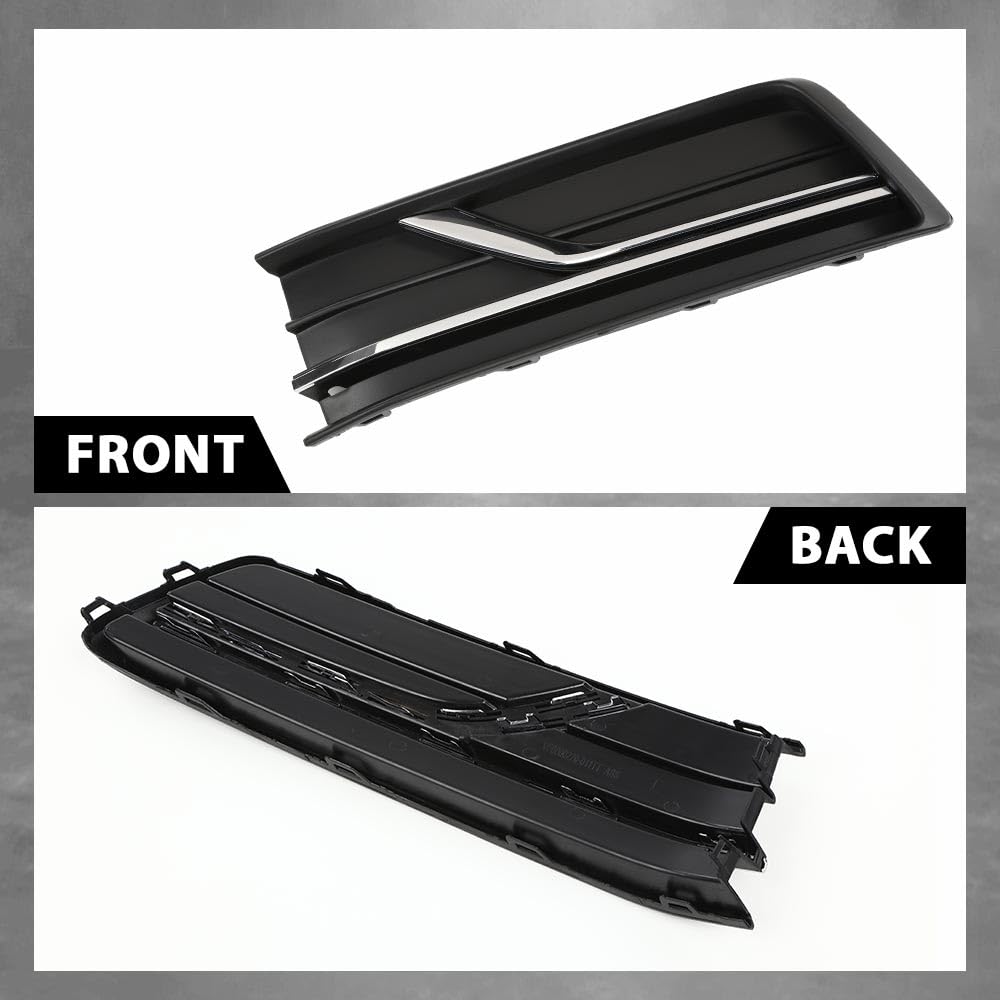 G-PLUS Front Left Fog Light Cover w/Chrome Trim Compatible with Volkswagen Passat 2016-2019 Black Driver Side without Sensor Hole