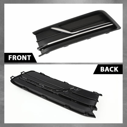 G-PLUS Front Left Fog Light Cover w/Chrome Trim Compatible with Volkswagen Passat 2016-2019 Black Driver Side without Sensor Hole