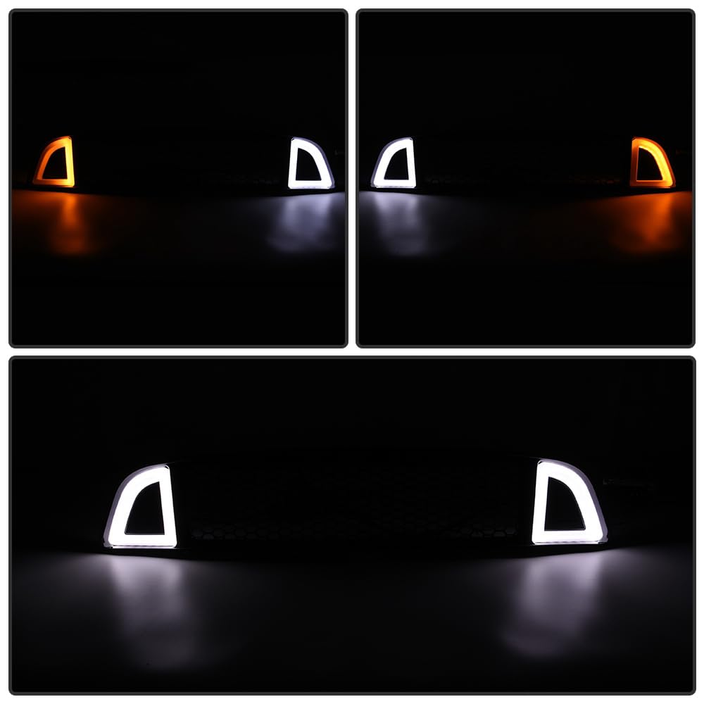 G-PLUS Honeycomb Mesh Front Bumper Upper Grill Compaitble with Ford Mustang 2013-2014 (Except Shelby) Upper Hood Grille With DRL LED Yellow Turn Signal Clear Lens ABS