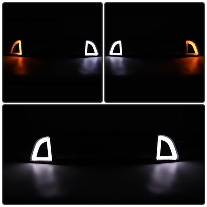G-PLUS Honeycomb Mesh Front Bumper Upper Grill Compaitble with Ford Mustang 2013-2014 (Except Shelby) Upper Hood Grille With DRL LED Yellow Turn Signal Clear Lens ABS