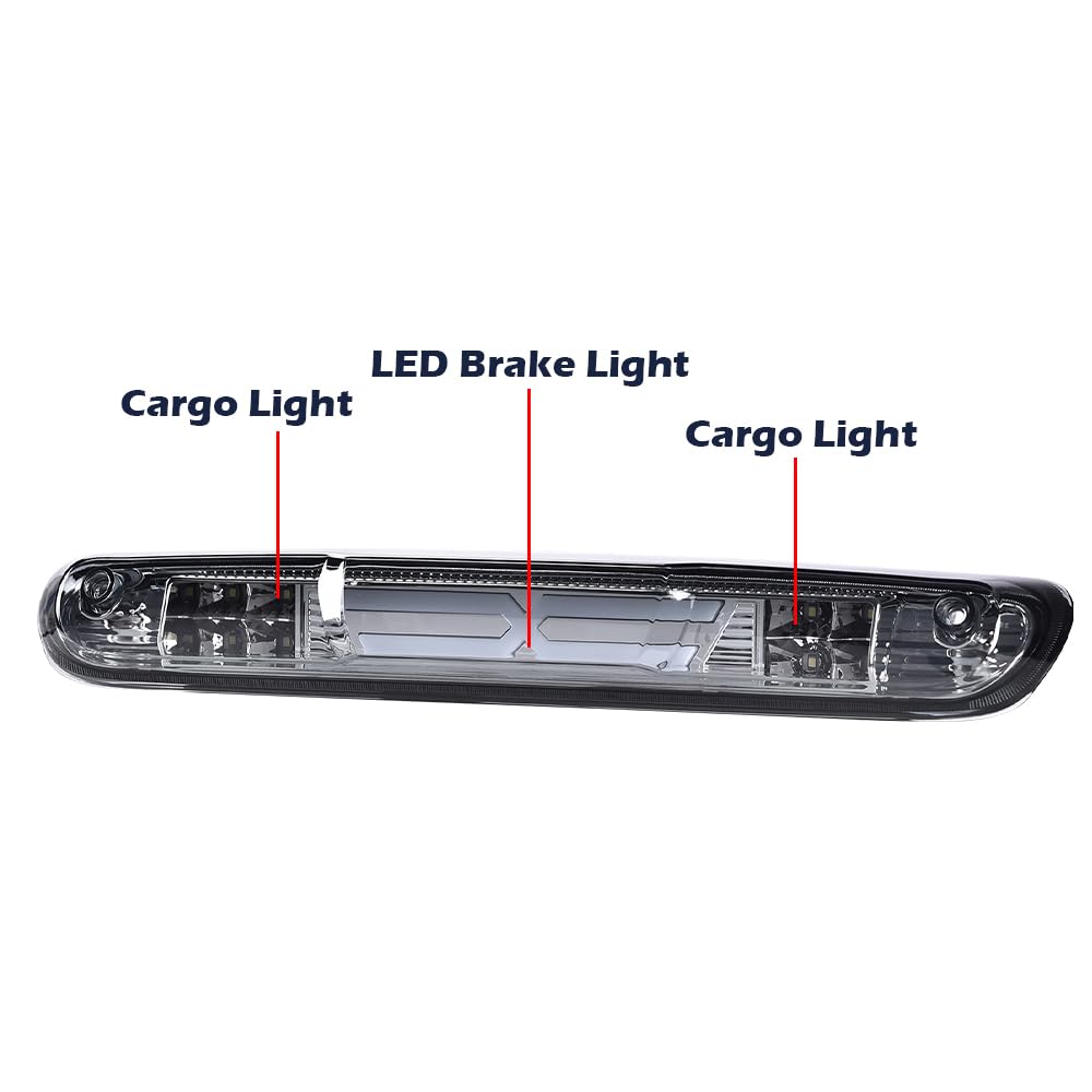 G-PLUS X-Type LED Third Brake Light Compatible with Chevy Silverado/GMC Sierra 2007-2014 3RD LED Bar Brake/Cargo Light Smoky lens Chrome Housing Amber Reflector