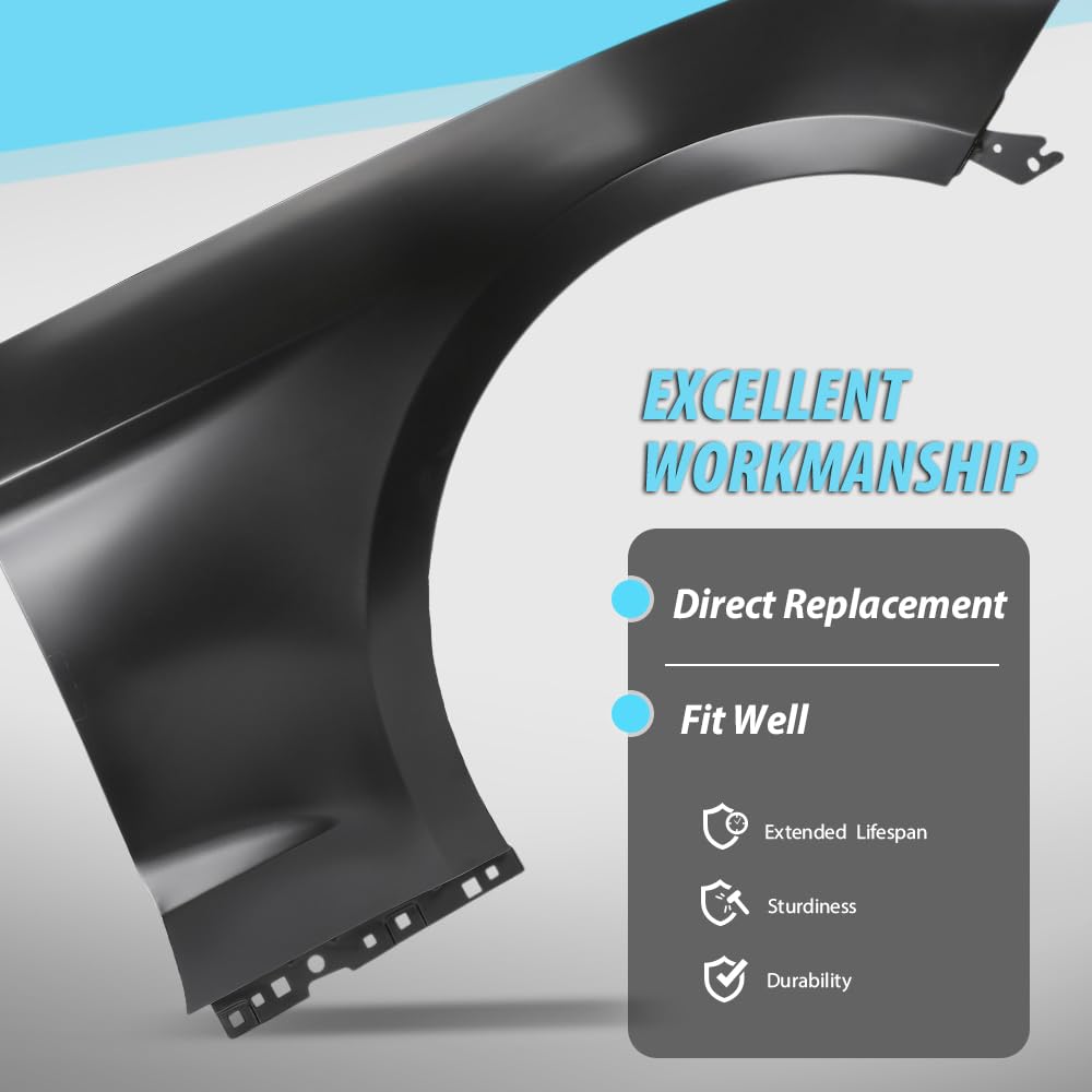 G-PLUS Front Right Passenger Side Fender Compatible with Ford Mustang GT 2018-2021 JR3Z16005A, JR3A16005B Black