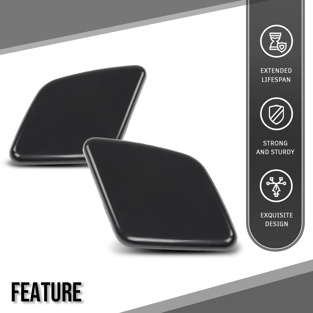 G-PLUS Headlight Washer Cover Cap Left & Right Compatible with Volvo XC90 2007 2008 2009 2010 2011 2012 2013 2014 39875253, 39875254 Glossy Black