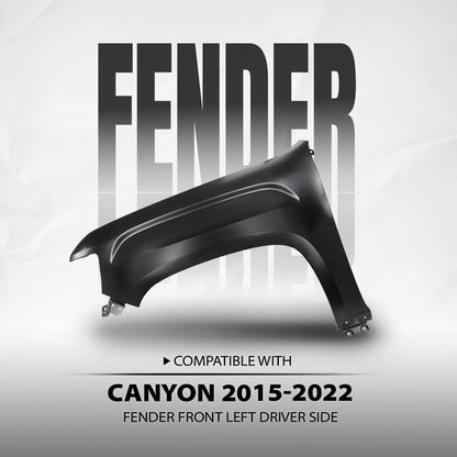 G-PLUS Fender Primed Steel Front Left Driver Side Compatible with GMC Canyon 2015 2016 2017 20108 2019 2020 2021 2022 GM1240405, 23354492 Black
