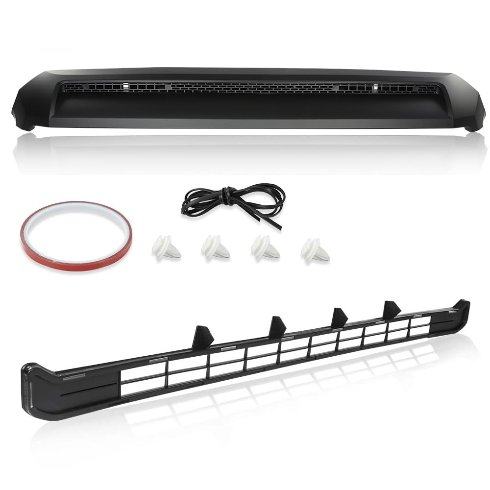 G-PLUS Front Upper Hood Bulge Molding Grille & Bumper Lower Grille Insert Compatible with 2014-2021 Toyota Tundra 761800C030C0 TO1231102 Black