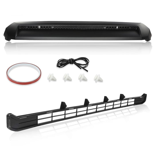 G-PLUS Front Upper Hood Bulge Molding Grille & Bumper Lower Grille Insert Compatible with 2014-2021 Toyota Tundra 761800C030C0 TO1231102 Black