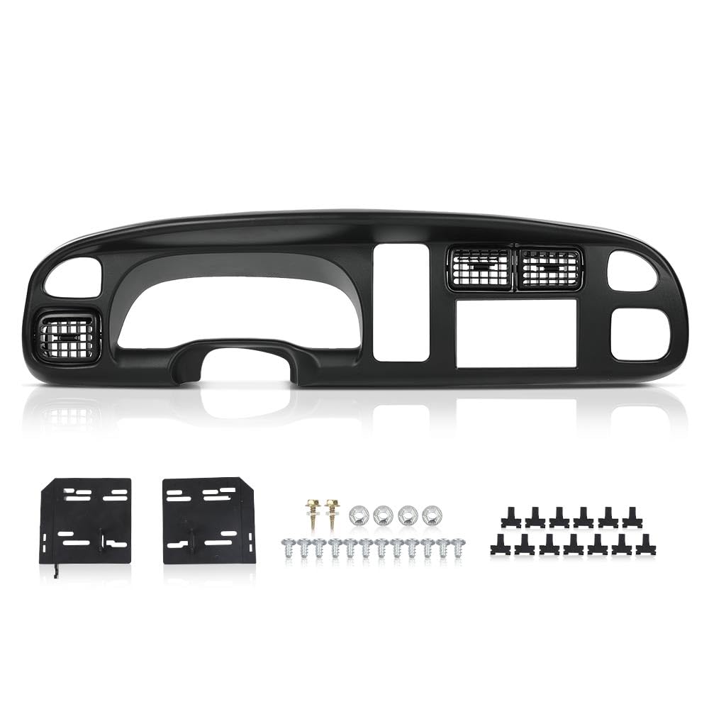 G-PLUS Dash Board Radio Bezel Double Din w/Vents Compatible with Dodge Ram 1500 1998-2001/ Ram 2500 3500 1998-2002 Matte Black Plastic