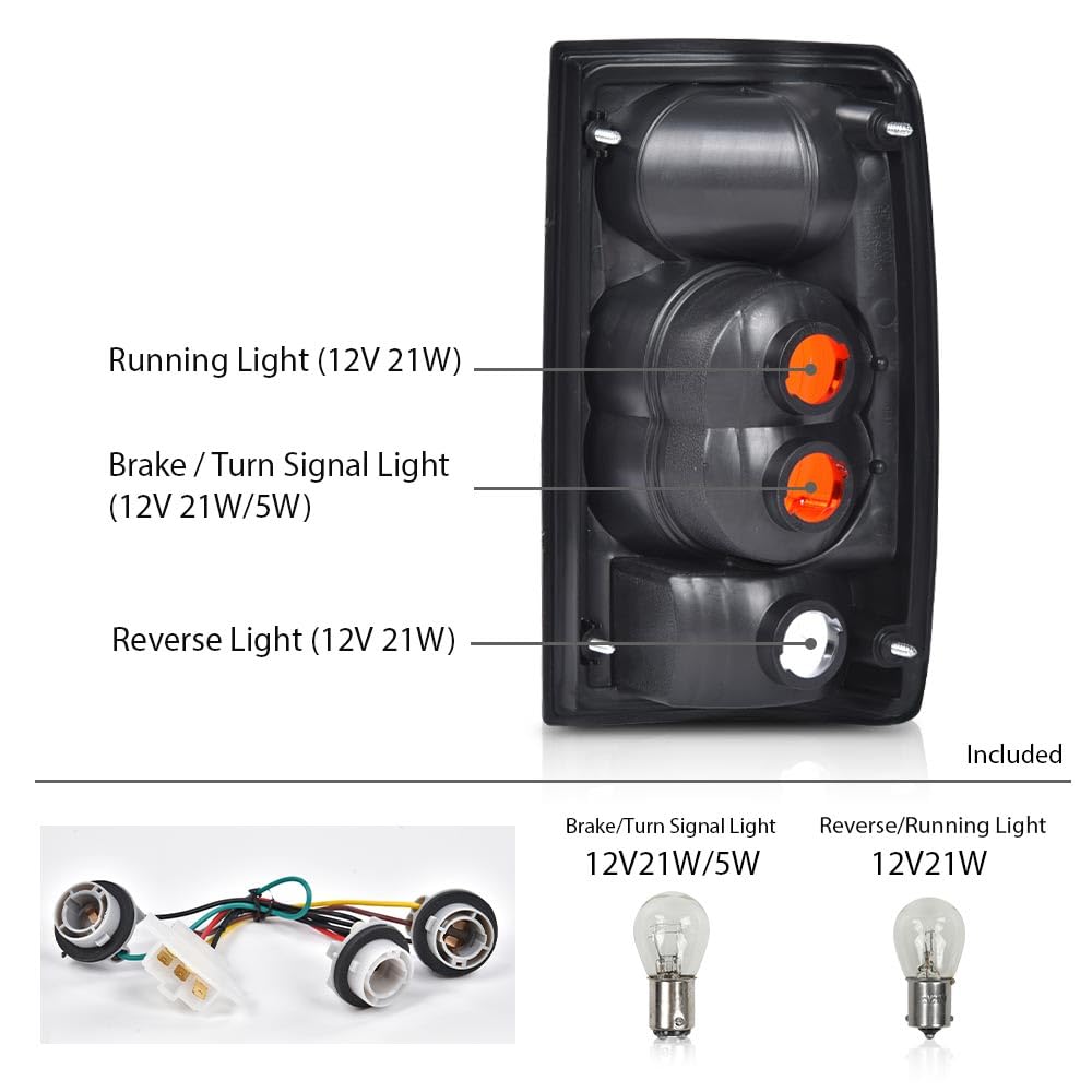 G-PLUS Tail Lights Brake Lamp w/Bulbs Compatible with Toyota Hilux Pickup Truck 1989-1995 8156089166, 8155089166, TO2800105, TO2801105 Clear Lens Black Housing LH&RH Luces TraserasAssembly