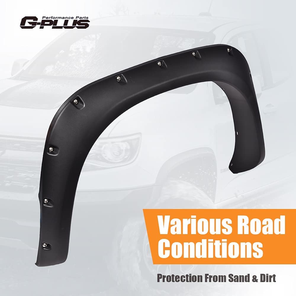 G-PLUS Rugged Fender Flares Compatible with Dodge Ram 1500 2002-2008/Compatible with Dodge Ram 2500 3500 2003-2009 Textured Pocket Riveted Style Wheel Flares 4 Pcs