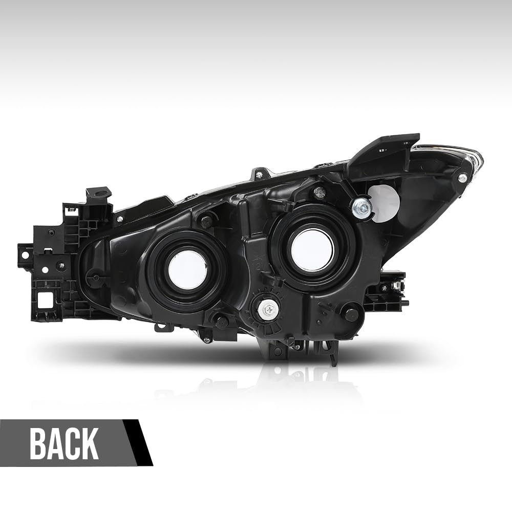 G-PLUS Headlight w/bulb Compatible with Mazda 3 2014 2015 2016 Bumper Headlamp BPW1510K0, MA2503144 Right Passenger Side Clear Lens Black Housing Amber Reflector