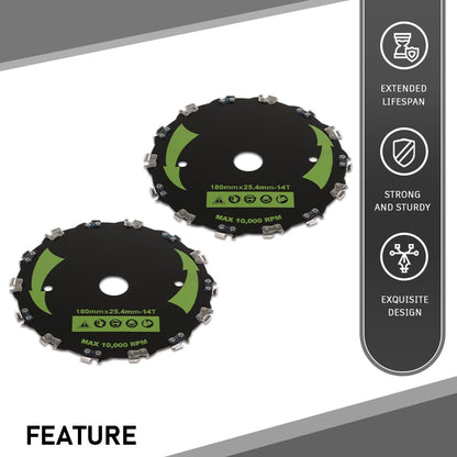 G-PLUS 2pcs 7" Chainsaw 14-Tooth Brush Blades Fit Bush Cutter Weed Eater Trimmer Head Black