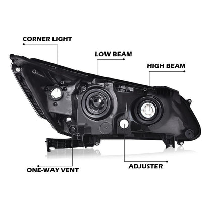 G-PLUS One Left Driver Side Headlight Compatible with Honda Accord 2013 2014 2015 Headlamp Halogen Clear Lens Black Housing Amber ReflectorBumper Headlamps,faros delanteros