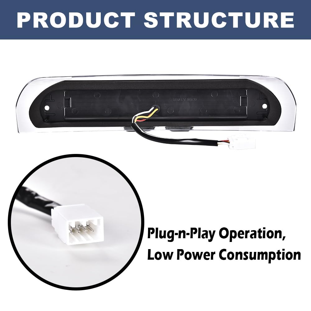 G-PLUS LED Third Brake Light Compatible with Dodge Ram 1500 2002-2008, Fit Dodge Ram 2500 3500 2003-2009 3rd Brake Cargo Light, Clear Lens Black Housing, 5072594AB