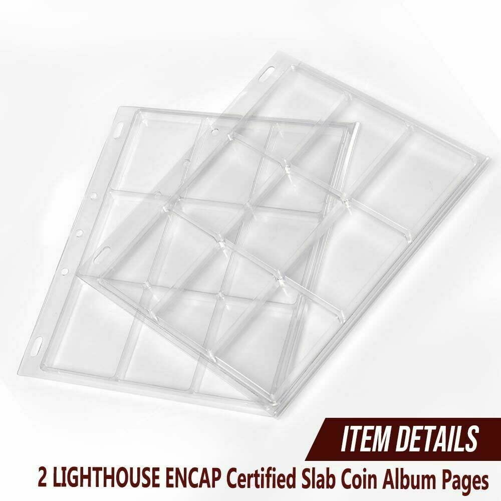 G-PLUS Coin Pages, Coin Album Pages Lighthouse Encap Graded Slab,Coin Collecting Supplies,2 Sheets 18 Slabs