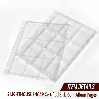 G-PLUS Coin Pages, Coin Album Pages Lighthouse Encap Graded Slab,Coin Collecting Supplies,2 Sheets 18 Slabs