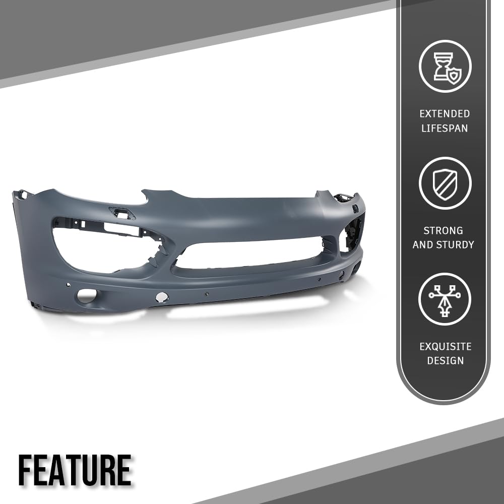 G-PLUS Front Bumper Cover Fascia With Headlight Washer Holes Compatible with Porsche Cayenne 2011 2012 2013 2014 95850522131G2L, PO1000144 Black