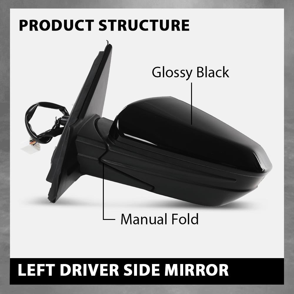 G-PLUS Power Heated Mirror w/ 5-Pin Left Driver Side Compatible with Honda Civic 2016-2021 Manual Folding 76258TBAC21ZA 76258TBAA21ZA Glossy Black
