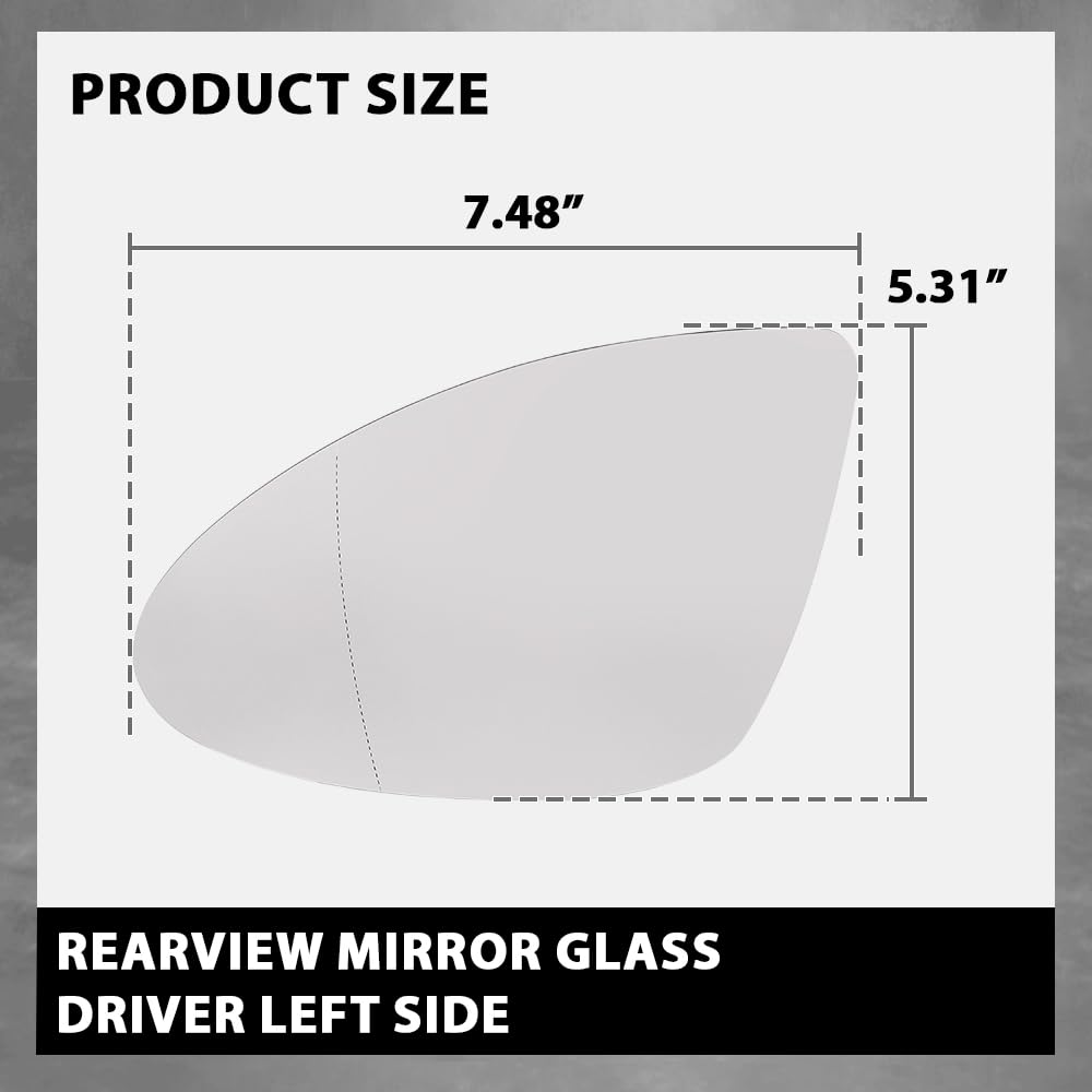 G-PLUS Left Rear View Mirror Glass, Compatible with Porsche Cayenne 2011-2017 with Heat, Driver Side, 958-731-521-20, 95873152121, 95873152120