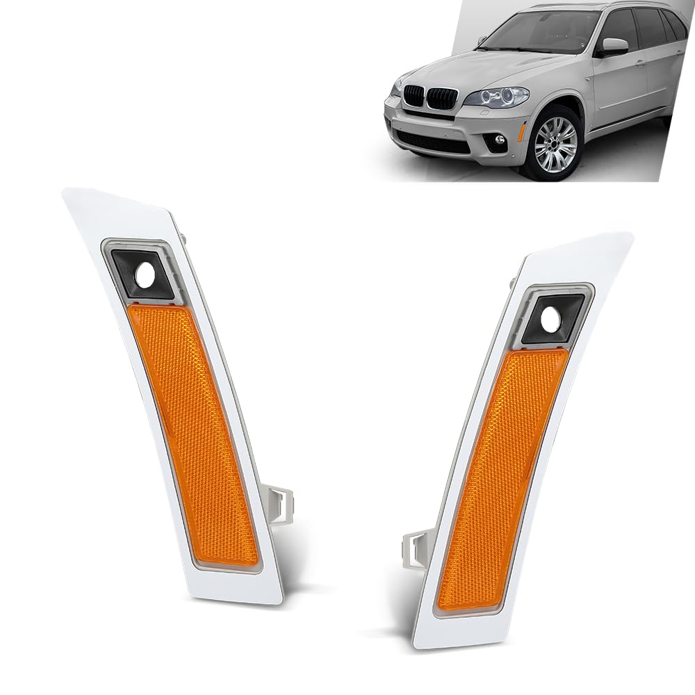 G-PLUS Pair Front Bumper Reflector Side Marker Light, Compatible with BMW X5 2011-2013 (submodel: xDrive35d, xDrive35i, xDrive50i), LH Driver & RH Passenger Side 2PCS, BM1084104, 63147274434