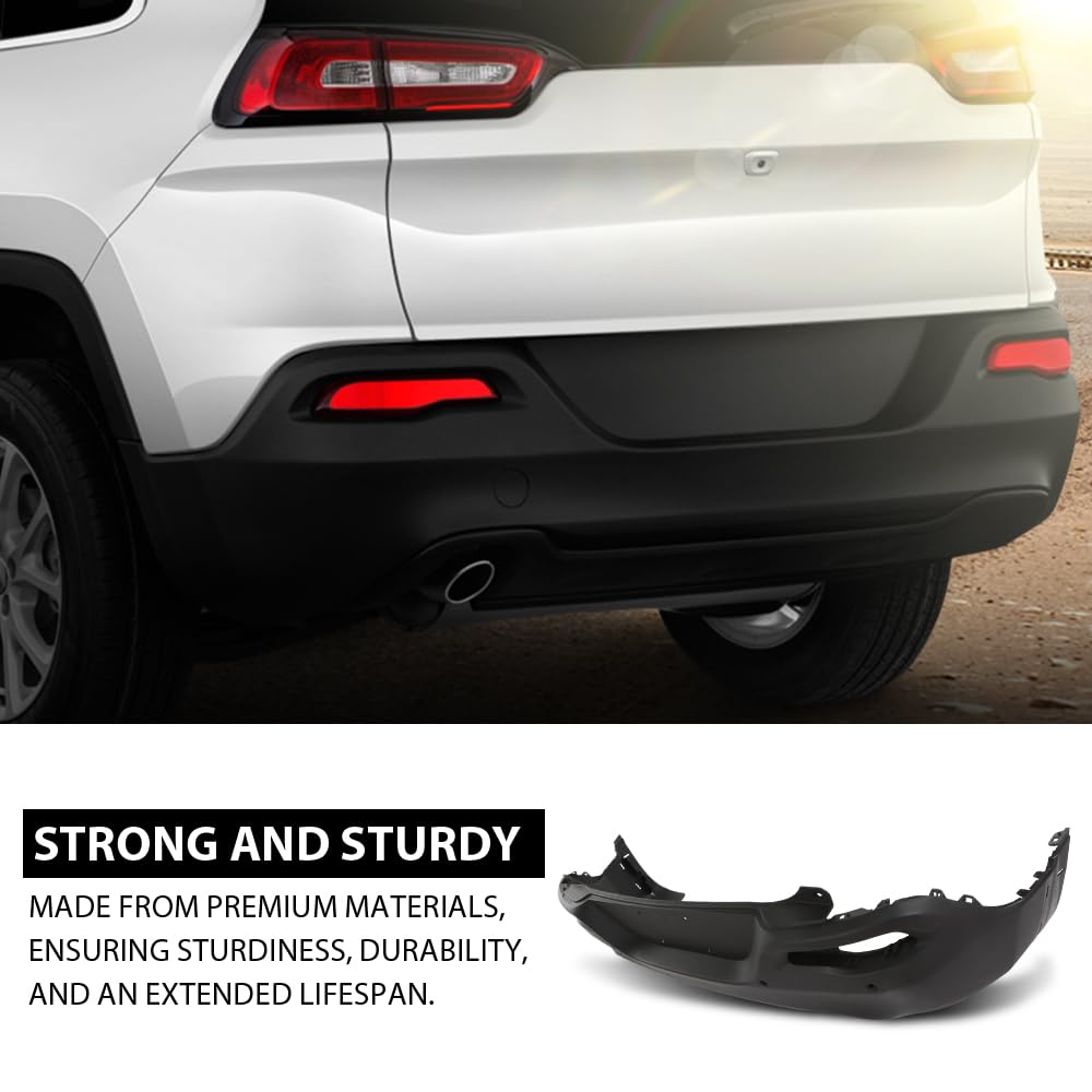 G-PLUS Rear Bumper Cover Fascia, Compatible with Jeep Cherokee 2014-2018, Fit Models with Park Assist Sensor Holes, CH1100A03, 187-01816E
