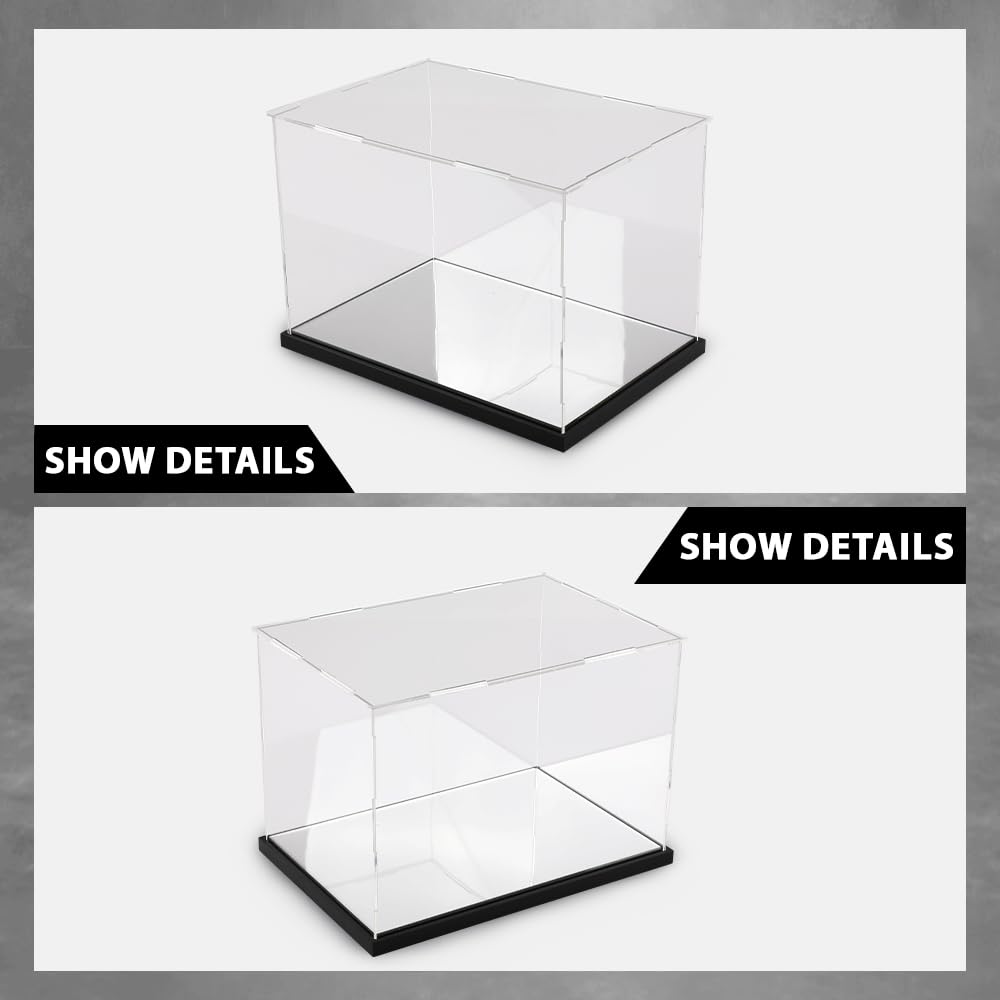 G-PLUS Clear Boxing Glove Display Case Acrylic Display case Fit for Full Size Boxing Glove Storage Box Dustproof UV Protection Cabinet with Carbon Fiber Skin Base and Removable Mirror Base
