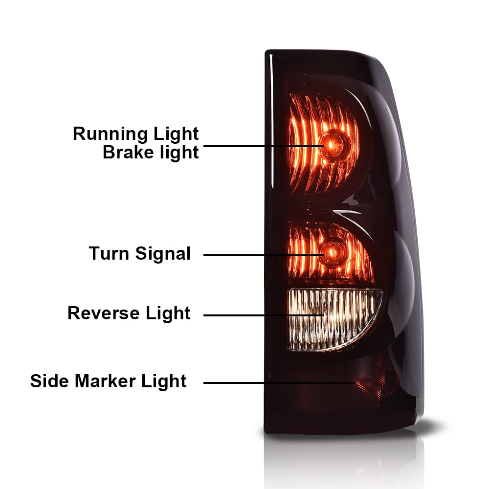 G-PLUS LED DRL Headlights Assembly + Tail Lights Fit Chevy Silverado 1500 1500 HD 2500 2500 HD 2003-2006, Smoky Lens Black Housing Amber Reflector Headlamps Assembly Dark Red Taillights