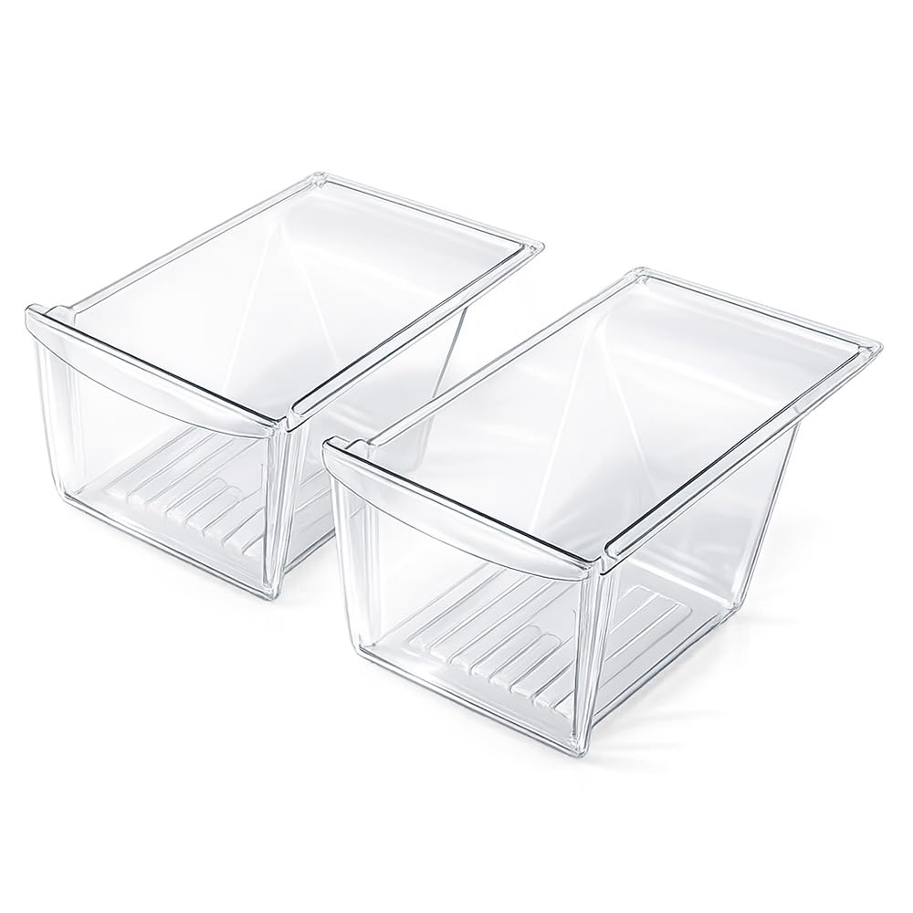G-PLUS Crisper Drawer Pan 2PCS Compatible with Frigidaire, Kenmore, Crosley, Westinghouse, Gibson, Kelvinator 240337102, 240337108, 891037 Clear