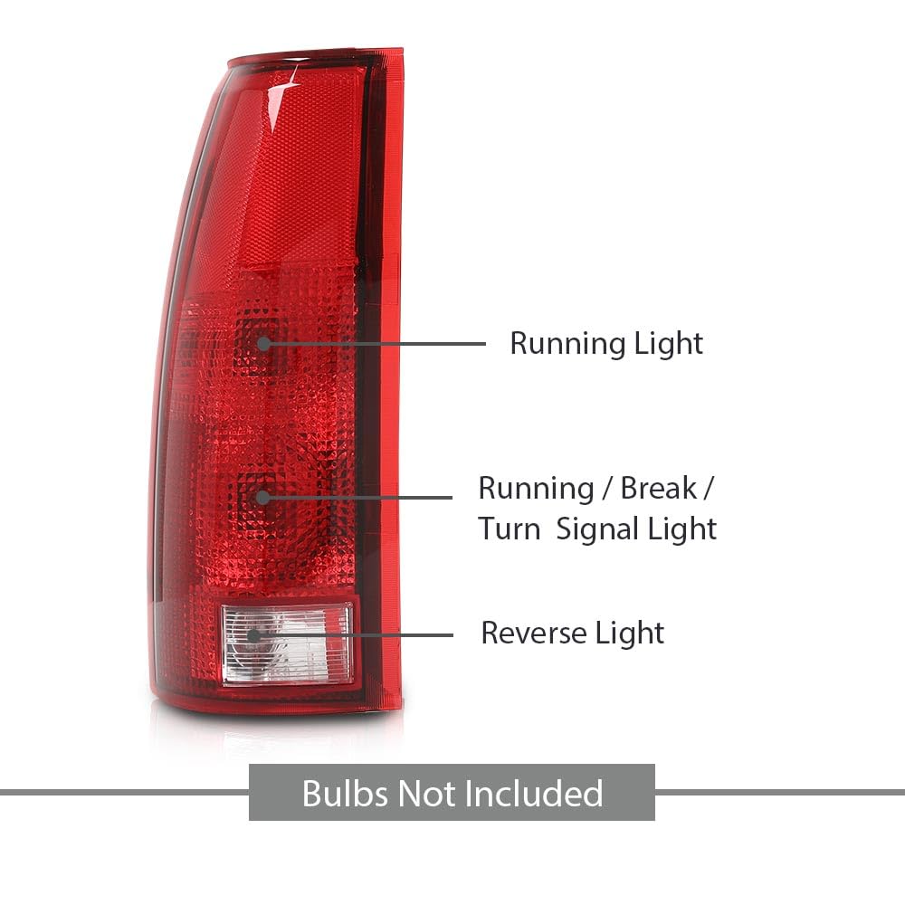 G-PLUS Tail Lights Assembly w/o Connector Circuit & Bulb Compatible with Chevy/GMC C/K 1500 2500 3500 1988-1999 Rear Brake Lamps Luces Traseras, GM2800104, Red Lens
