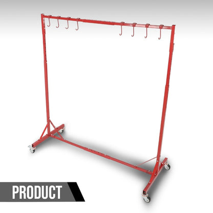 G-PLUS 5ft-7ft Adjustable Paint Stand Automotive Painting Rack 8 Hooks w/ 4 Swiveling Wheels Auto Body Stand for Painting Drying Rack Red