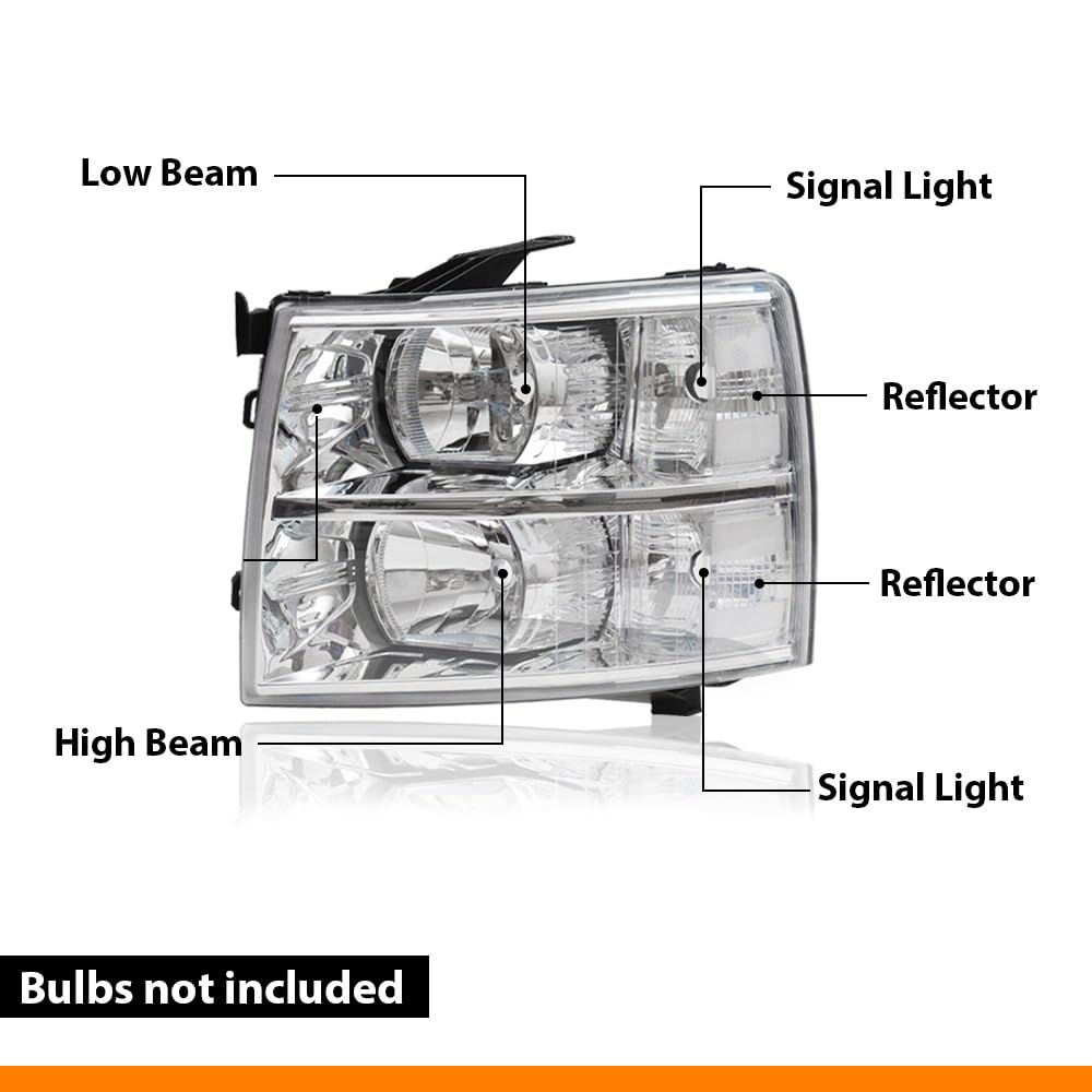 G-PLUS Headlights Assembly, Fit Chevy Silverado 2007-2013,Fit Silverado 2500 3500 & HD 2007-2014 Clear Lens Chrome Housing Clear Reflector,faros delanteros