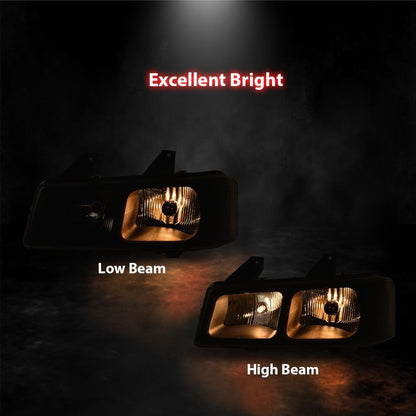 G-PLUS Headlights Assembly w/Bulbs Compatible with Chevy Express GMC Savana 1500 2003-2014/2500 3500 4500 2003-2023 Diver Side Left Headlamp Clear lens Black Housing Amber Reflector