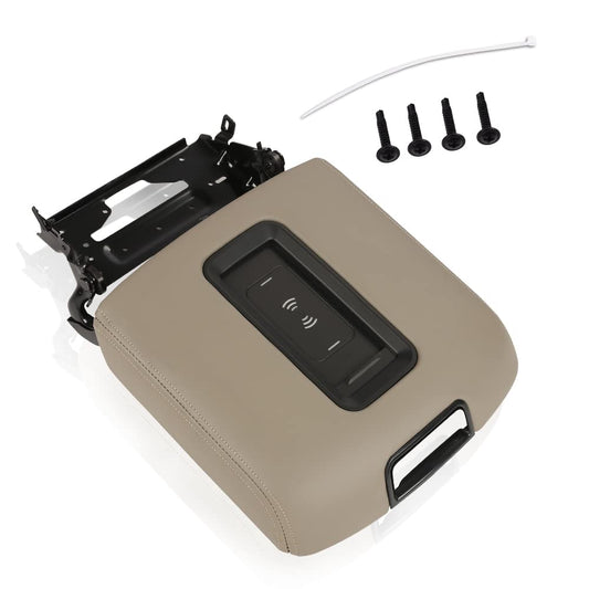 G-PLUS Center Console Armrest Lid w/Wireless Charger Compatible with 2015-2019 Chevy Tahoe/Suburban GMC Yukon/Yukon XL (Brown)