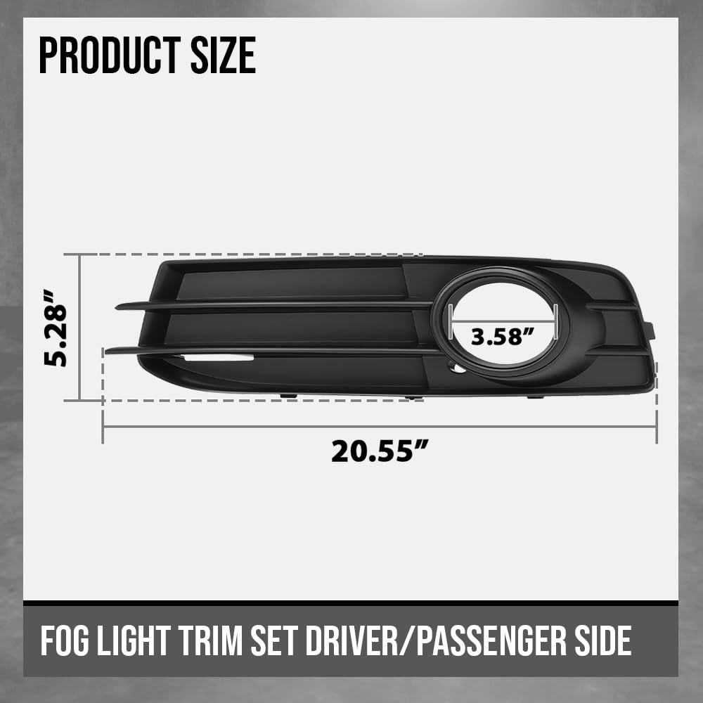 G-PLUS Fog Light Trim Set Driver and Passenger Side Compatible with Audi A3 Base/Quattro Base 2009-2013 Fit Models with Sport Package 8P0 807 681 N ZDE, 8P0 807 682 F ZDE Black