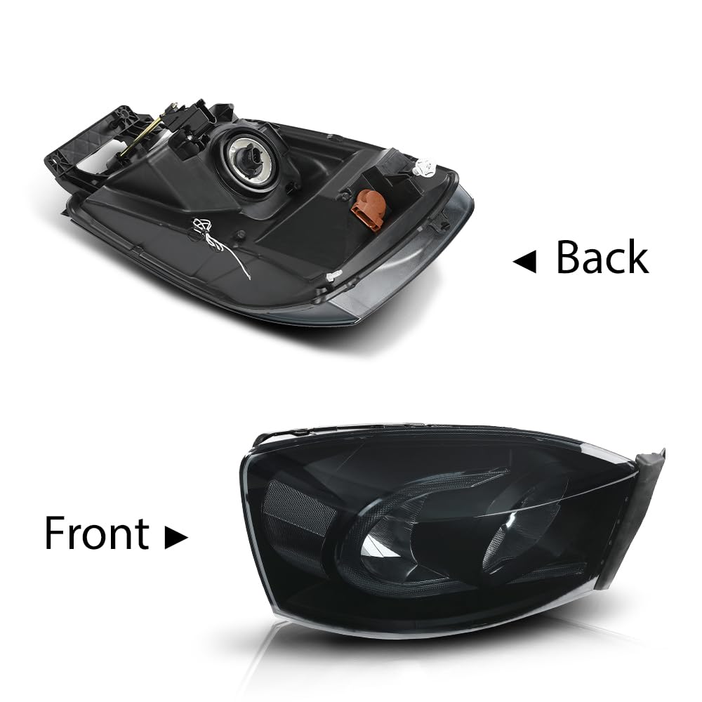 G-PLUS LED Headlights Assembly Headlamps Left Right Compatible with Dodge Ram 1500 2006-2008,Fit Dodge Ram 2500 3500 2006-2009 Smoke Lens Black Housing Clear Reflector,faros delanteros