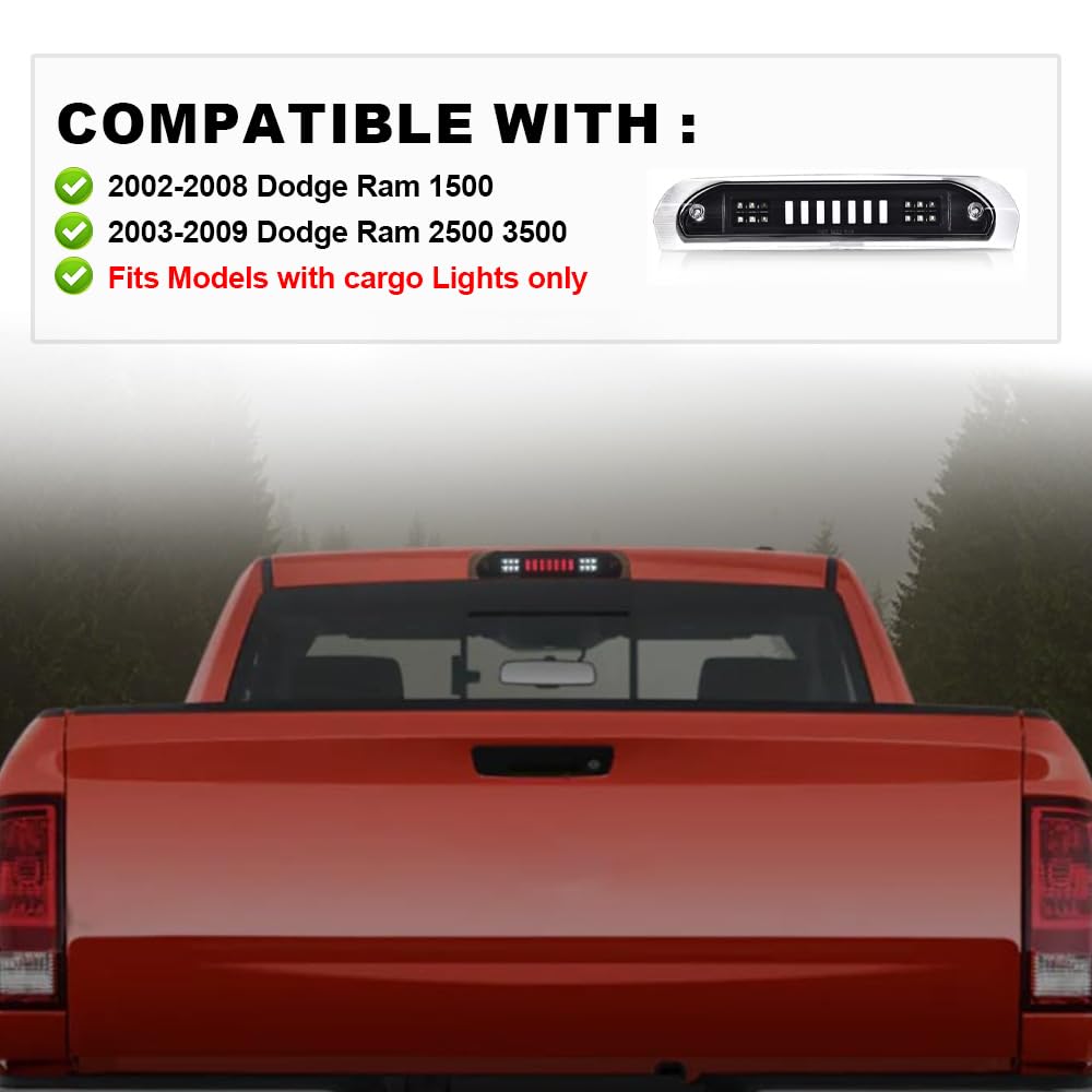 G-PLUS LED Third Brake Light Compatible With 2002-08 Dodge RAM 1500/2003-09 Dodge RAM 2500 3500 3RD LED Bar Brake/Cargo Lamp,Type I (Black Housing Clear Lens)
