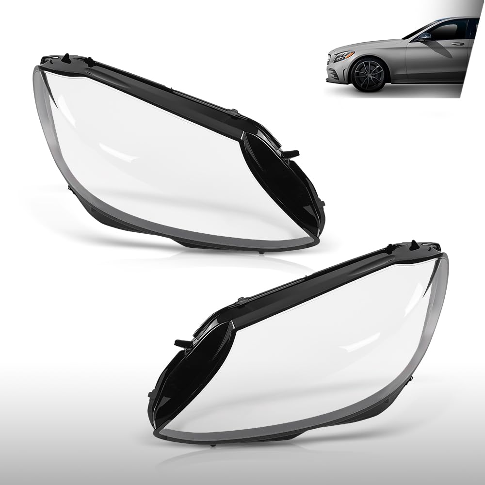 G-PLUS Headlight Lens Cover Compatible with Benz C-Class W205 2019-2020 Left & Right Front Headlamp Lens Cover Clear