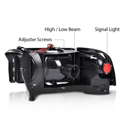 G-PLUS LED Light Strip Headlights w/o Bulbs Fit Dodge Ram 1500 1994-2001/Dodge Ram 2500 3500 1994-2002 Clear Lens Black Housing Clear Reflector Bumper Headlamps,faros delanteros Assembly