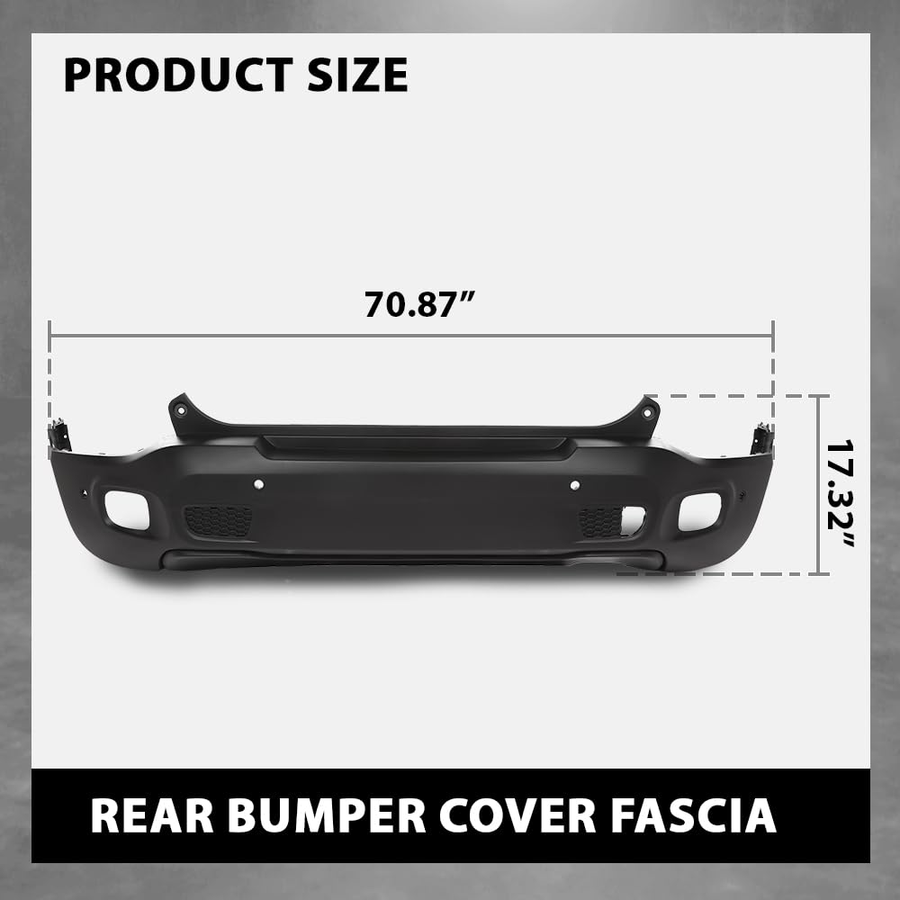 G-PLUS Rear Bumper Cover Compatible with Jeep Renegade 2015-2023, Fit Models w/Park Assist Sensor Holes Only, CH1100A16, 187-01718E, Primed Black
