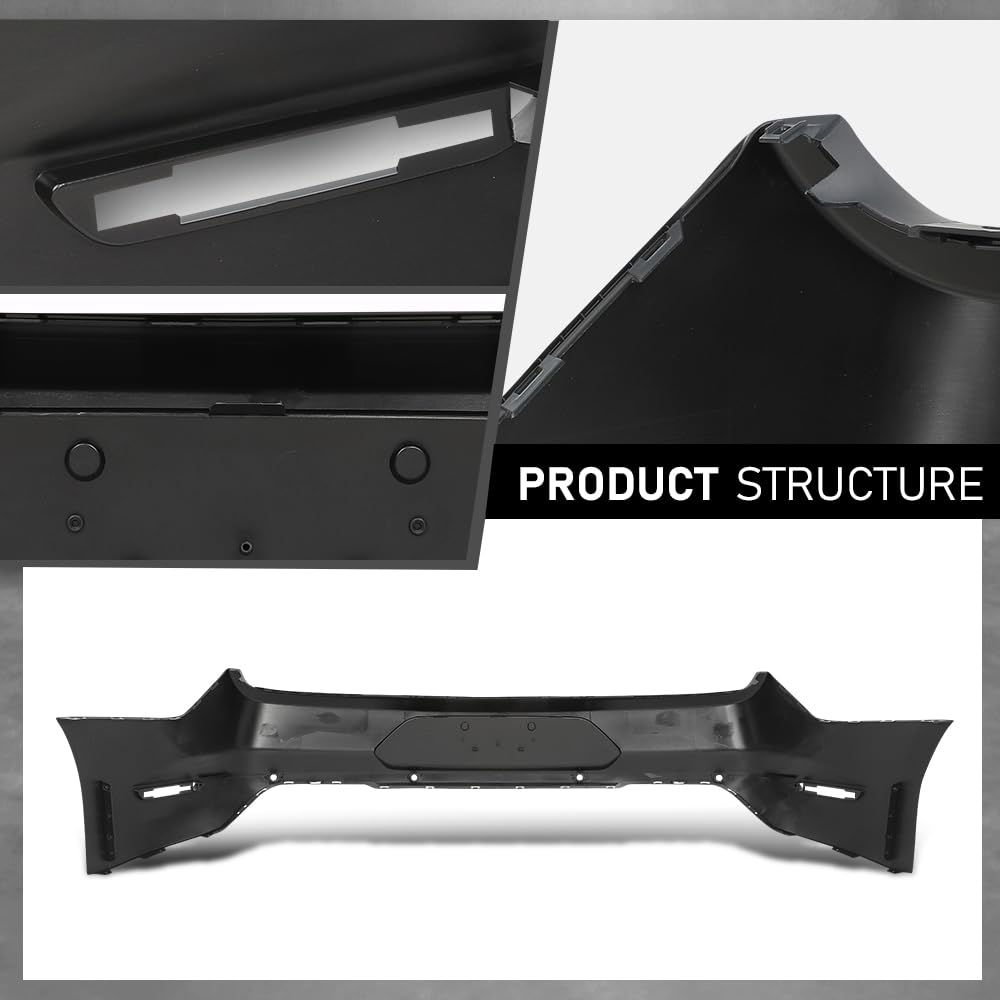 G-PLUS Rear Bumper Cover w/Holes Compatible with Ford Mustang 2018-2023, Fit Models WITH Park Assist Only, NOT Fit Shelby Models, 187-10329, JR3Z17K835AAPTM, FO1100737