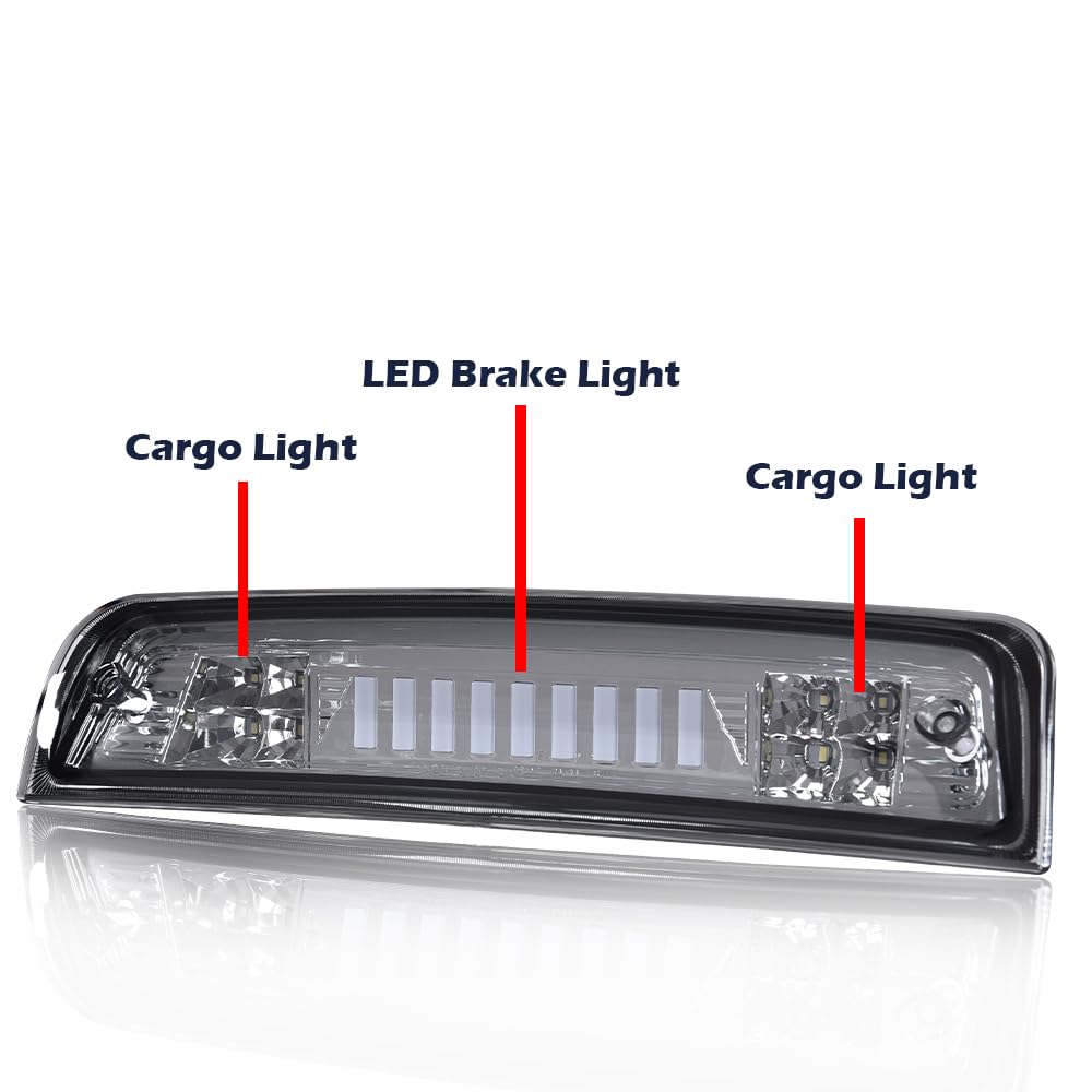 G-PLUS Truck Third 3rd Tail I Brake Light Cargo High Mount Stop Lamp Compatible With 2009-2010 Dodge Ram 1500 2010 Dodge Ram 2500 3500 2011-2017 Ram 1500 2500 3500 Smoky Lens Chrome Housing