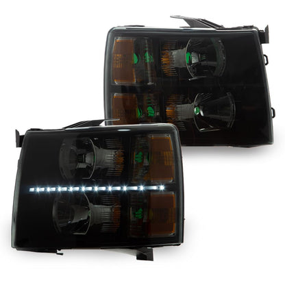 G-PLUS LED DRL Headlights Compatible with Chevy Silverado 1500 2007-2013/Fit Chevy Silverado 2500 HD 3500 HD 2007-2014 Bumper Headlamps,Smoky Lens Black Housing Amber Reflector,faros delanteros