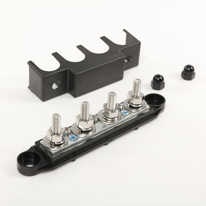 G-PLUS 4 Post Power Distribution Block Bus Bar with Cover, Busbar Power Battery Terminal Distribution Block 5/16" Posts 12V 250A, 4 Post Busbar Power Distribution Block Black